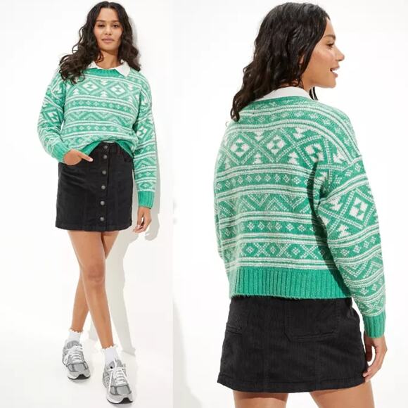 American Eagle Outfitters Sweaters - NWT American Eagle Outfitters Green & White Fair Isle Snowdrift Sweater Size XL